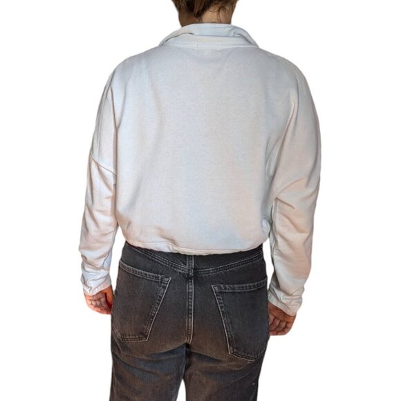 Garage White Cropped Quarter Zip with Cuffed Sleeves Women Size Medium - Picture 3 of 10